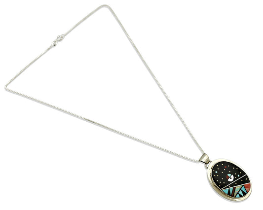 Navajo Necklace .925 Silver Natural Gemstone Artist Signed G C.80's