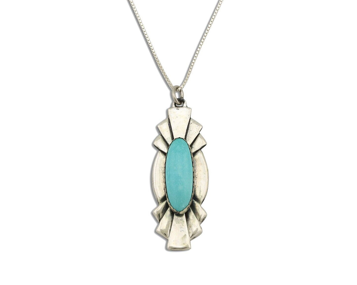 Navajo Handmade Necklace 925 Silver Natural Blue Turquoise Native Artist C.80's