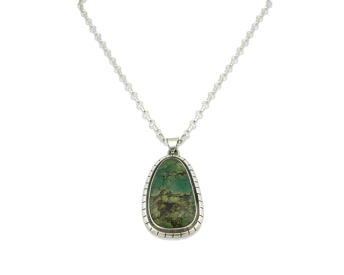 Navajo Pendant .925 Silver Green Turquoise Native American C.80's