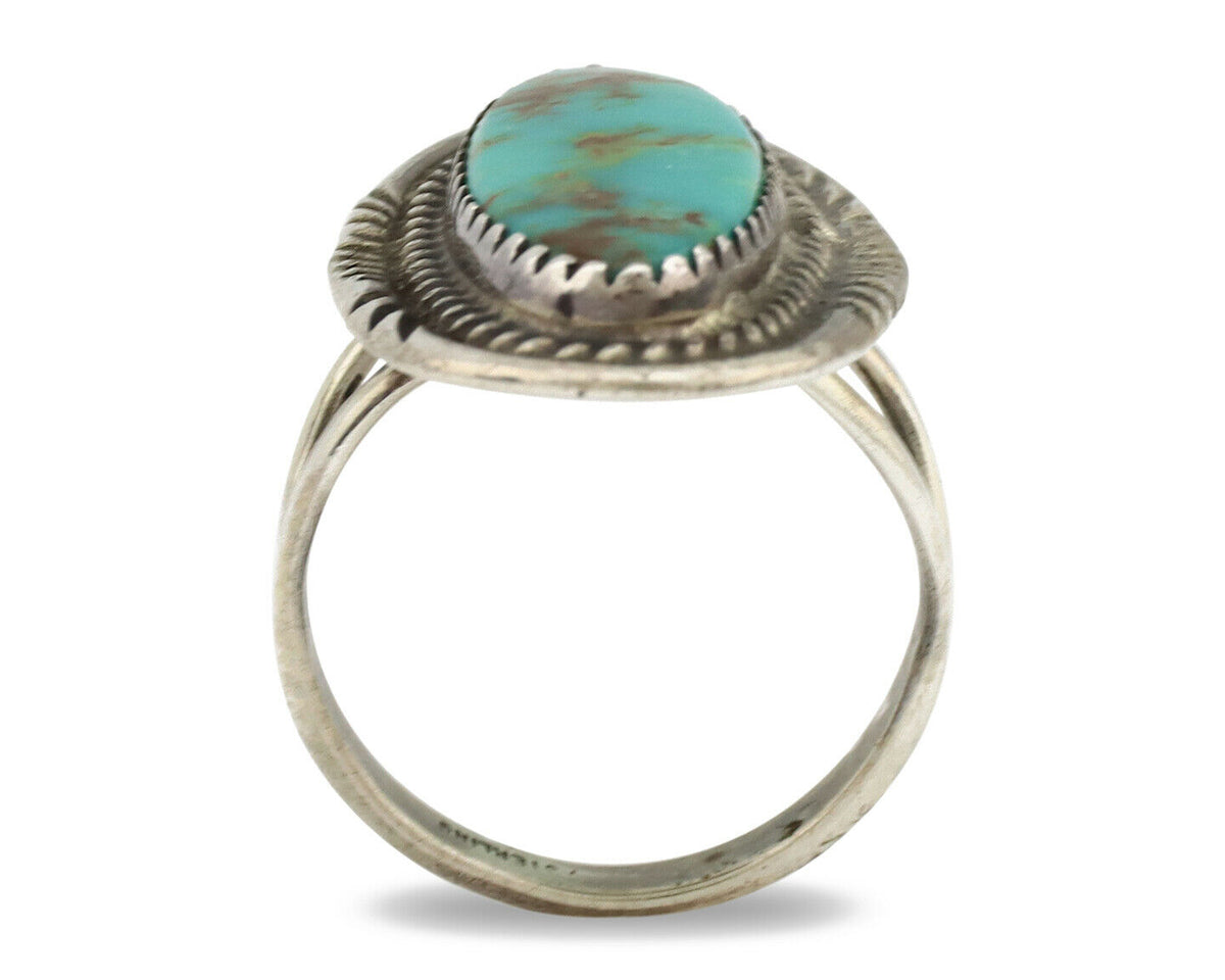 Navajo Ring .925 Silver Nevada Turquoise Native American Artist C.1980's