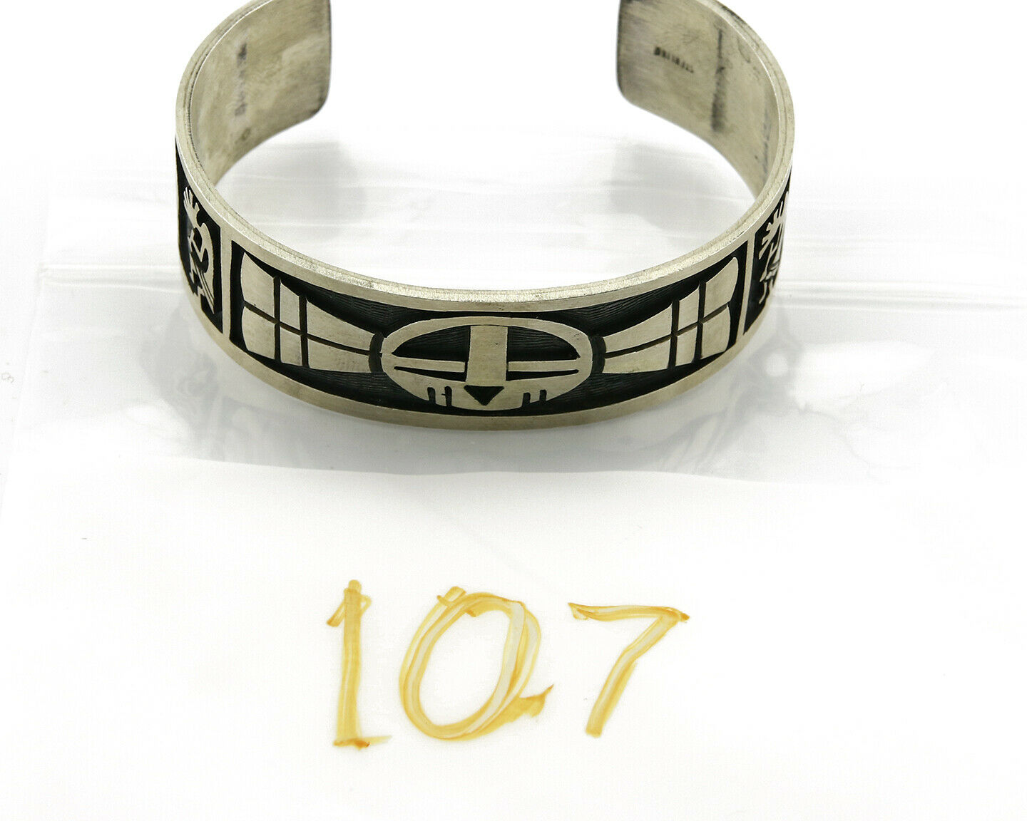 Hopi Bracelet .925 Silver Handmade Kokopelli Corn Sun Overlay Cuff