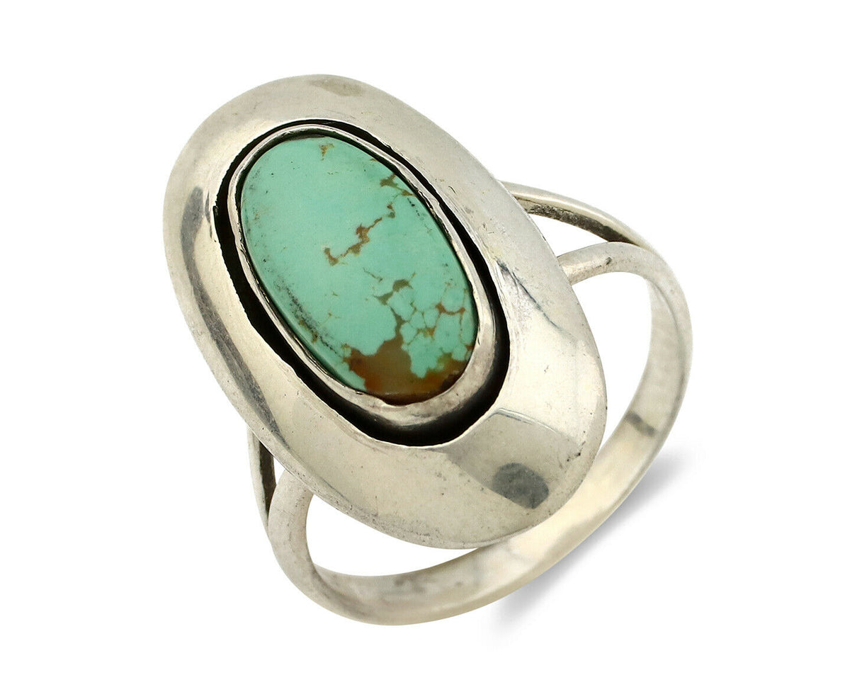 Navajo Shadow Box Ring .925 Silver Kingman Turquoise Signed M Montoya C80s