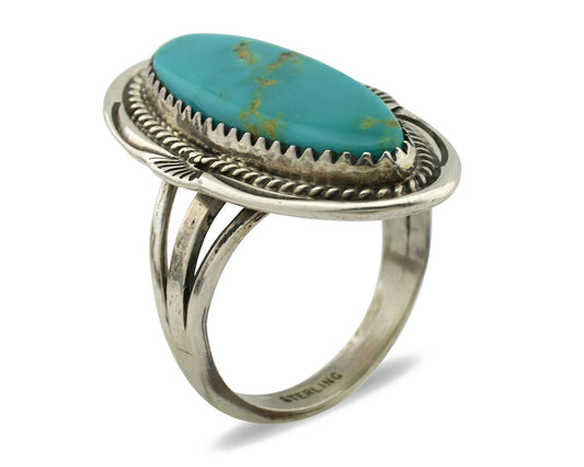 Navajo Ring 925 Silver Natural Blue Turquoise Artist Signed USA C.80's
