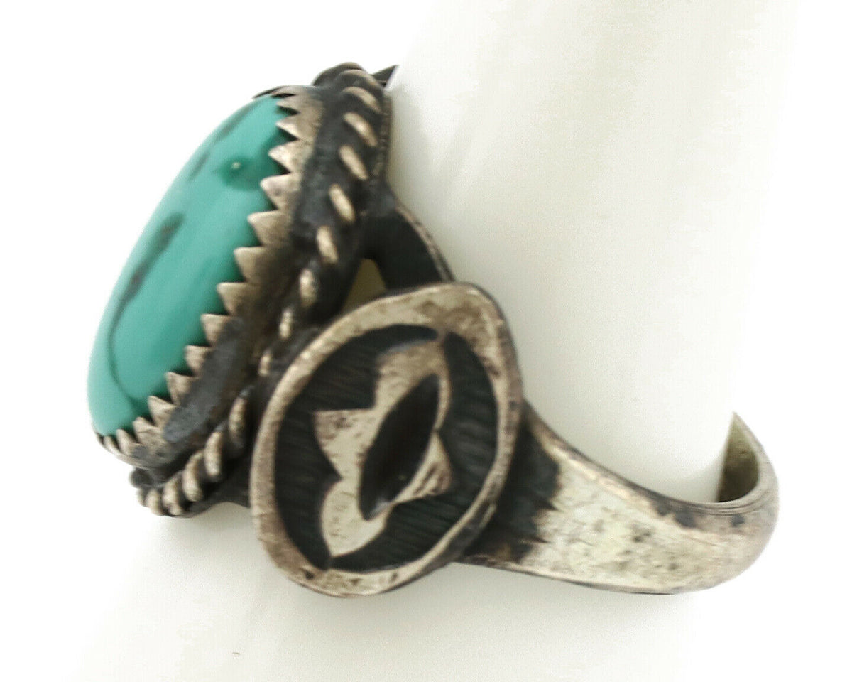 Navajo Ring .925 Silver Blue Turquoise Artist Signed FA C.1980's