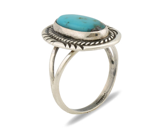 Navajo Ring .925 Silver Nevada Turquoise Native American Artist C.1980's