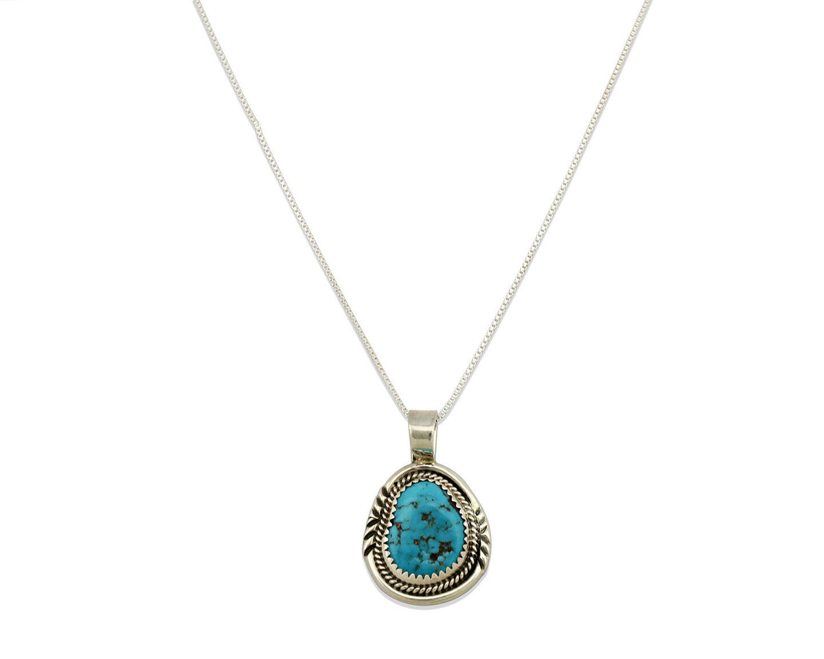 Navajo Necklace .925 Silver Morenci Turquoise Signed Anna Begay C.1980's