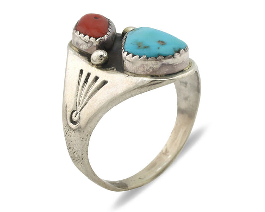 Zuni Ring .925 Silver Natural Blue Turquoise Native American Artist C.1980's