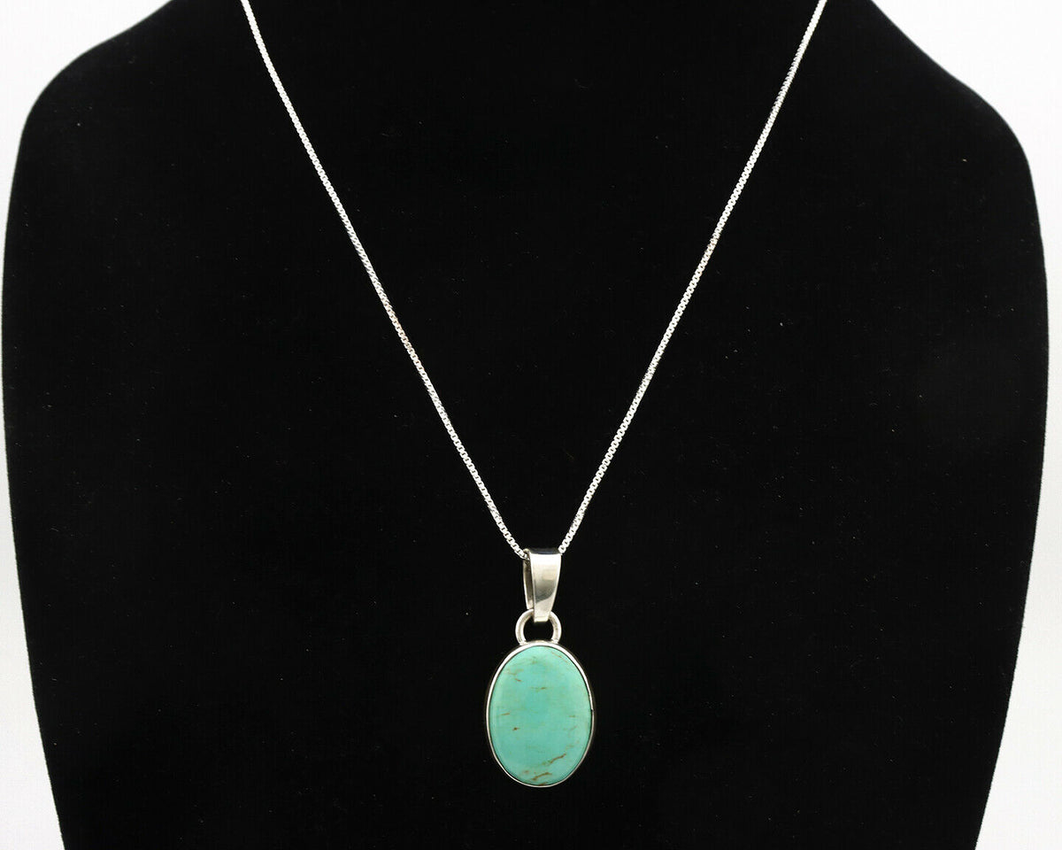 Navajo Necklace .925 Silver Kingman Turquoise Signed Gecko C.80's
