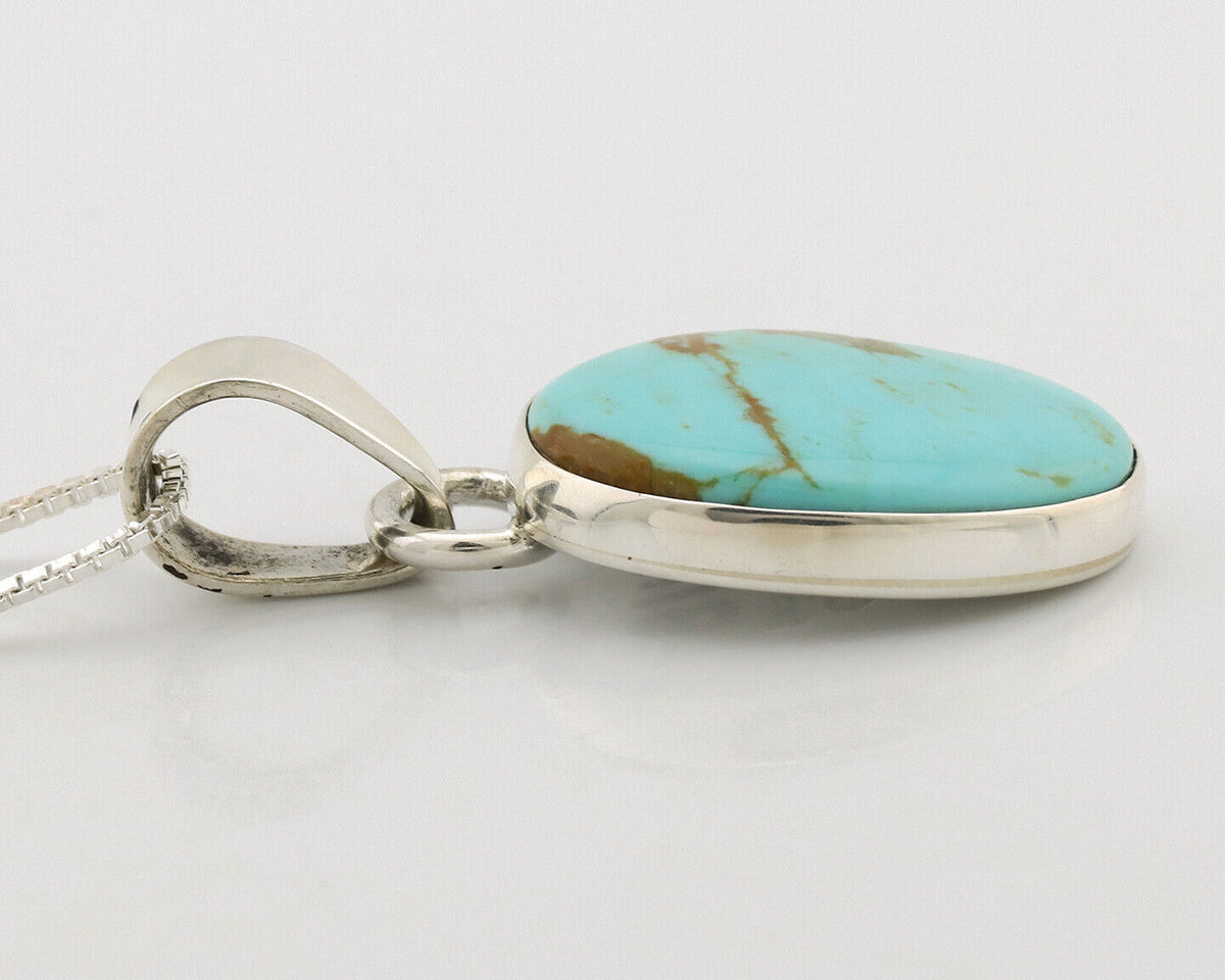 Navajo Necklace .925 Silver Kingman Turquoise Native American Signed C.1980's