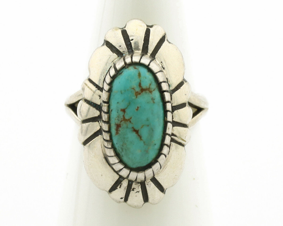 Navajo Ring .925 Silver Natural Mined Turquoise Artist Signed M Montoya C.80's
