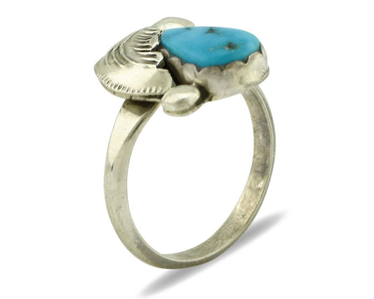 Zuni Ring 925 Silver Natural Blue Gem Turquoise Artist Signed Simplicio C.80's