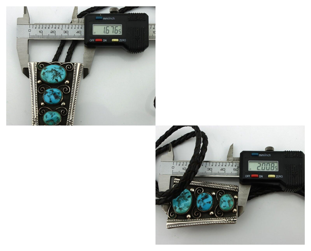 Navajo Bolo Necktie 925 Silver Sleeping B Turquoise Native American Artist C.80s