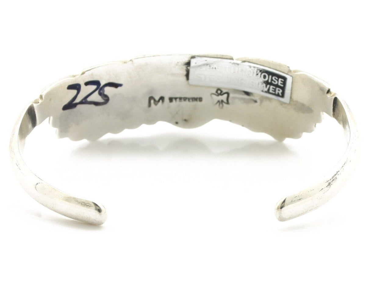 Navajo Bracelet 925 Silver Sleeping Beauty Turquoise Artist Signed M Montoya C80