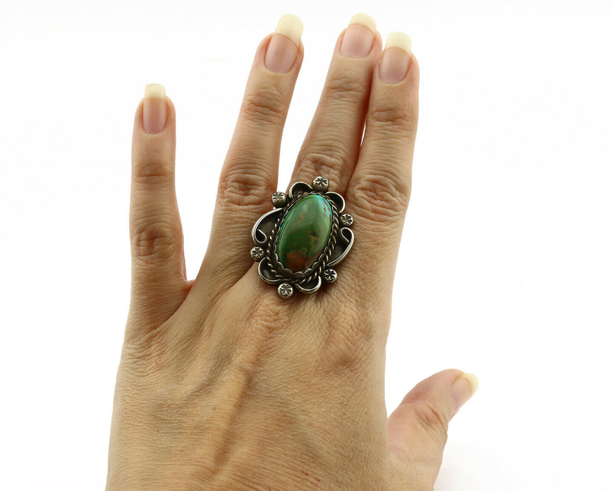 Navajo Ring .925 Silver Royston Turquoise Artist Signed CC C.1980's