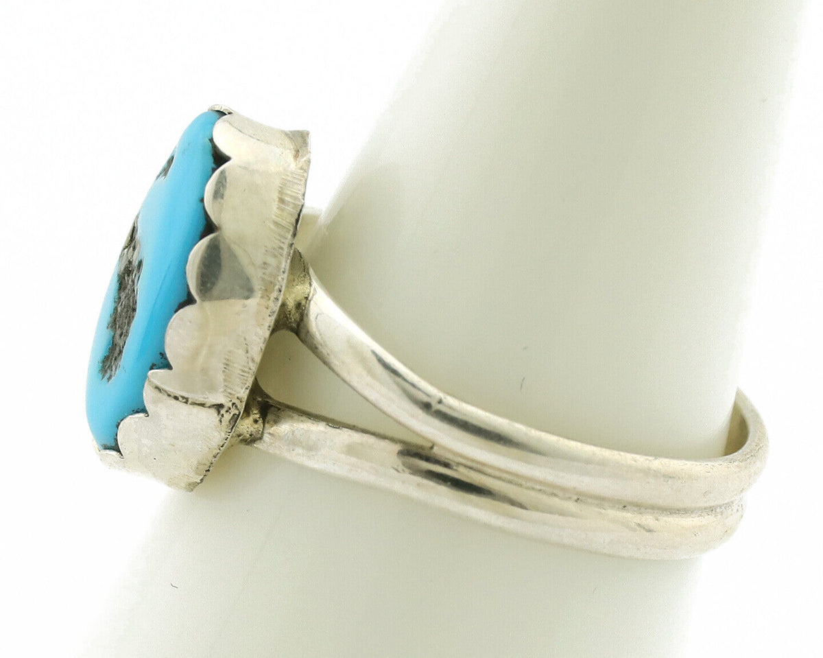 Navajo Ring .925 Silver Sleeping Beauty Turquoise Native American Artist C.1980s