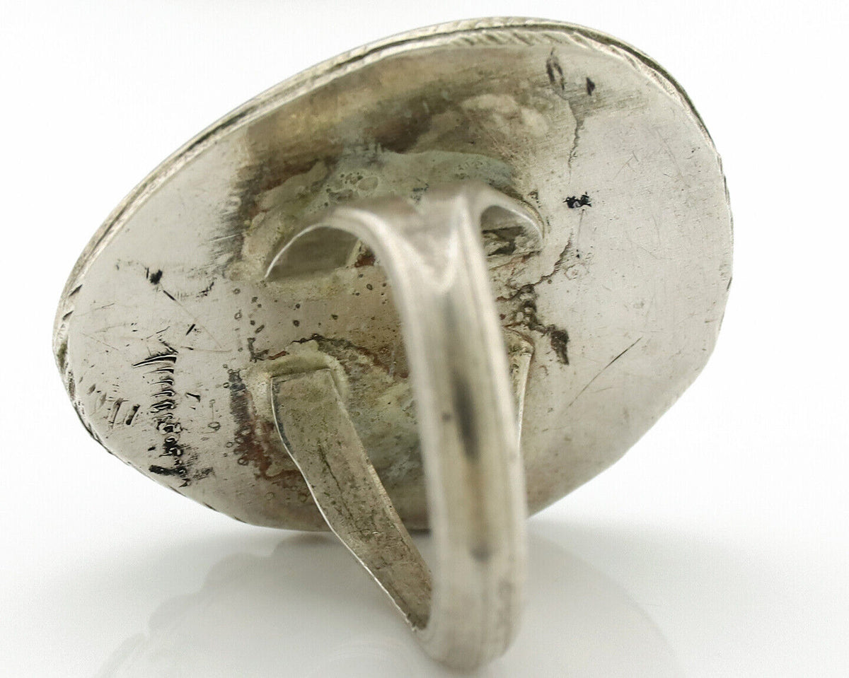 Navajo Ring 925 Silver Royston Turquoise Hand Stamped Native American Artist C80
