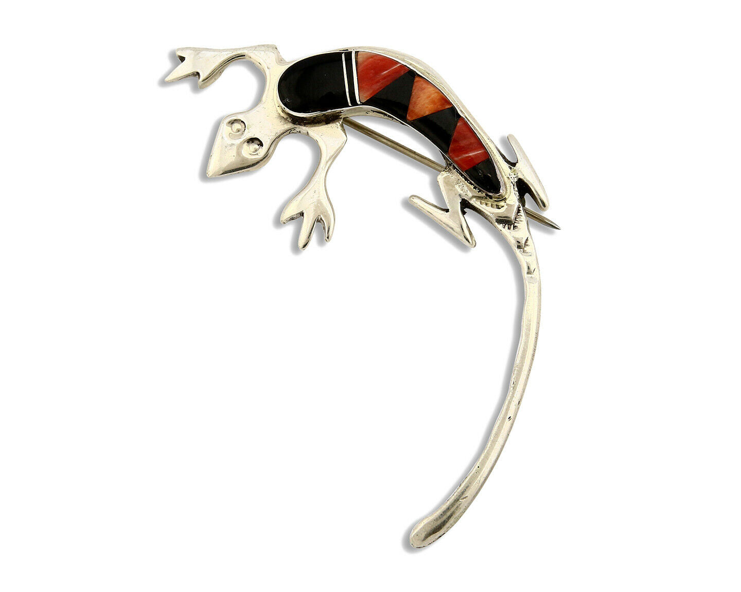 Navajo Lizard Brooch Pin 925 Sterling Silver Multi Stone Inlay