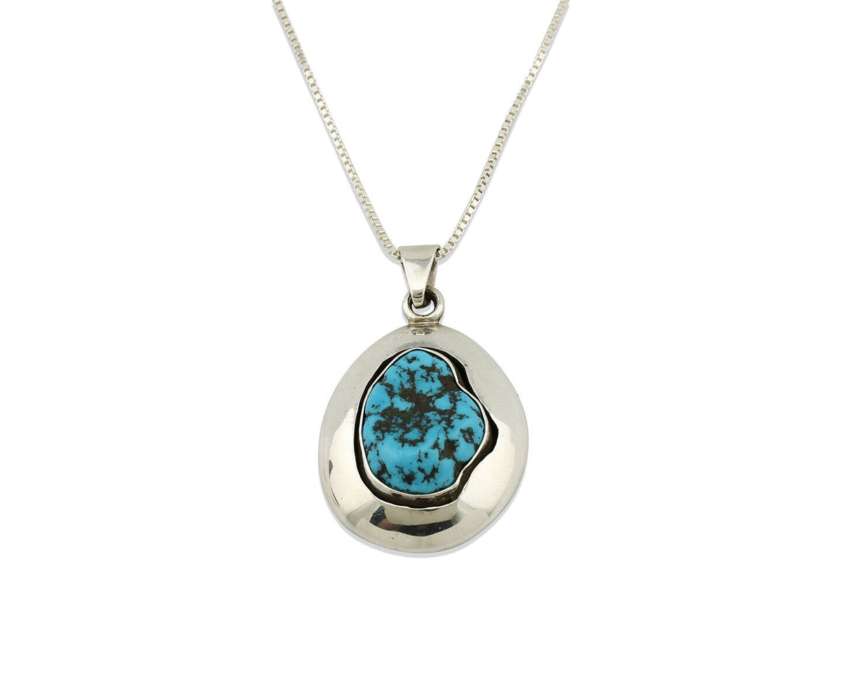 Navajo Necklace .925 Silver Sleeping Beauty Turquoise Signed C Montoya C.80's