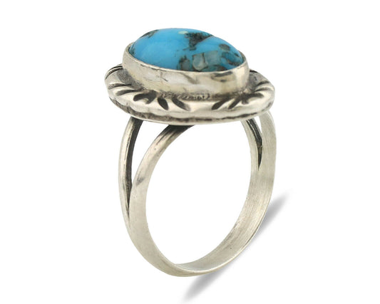 Navajo Ring .925 Silver Sleeping Beauty Turquoise Native Artist Signed C.80's