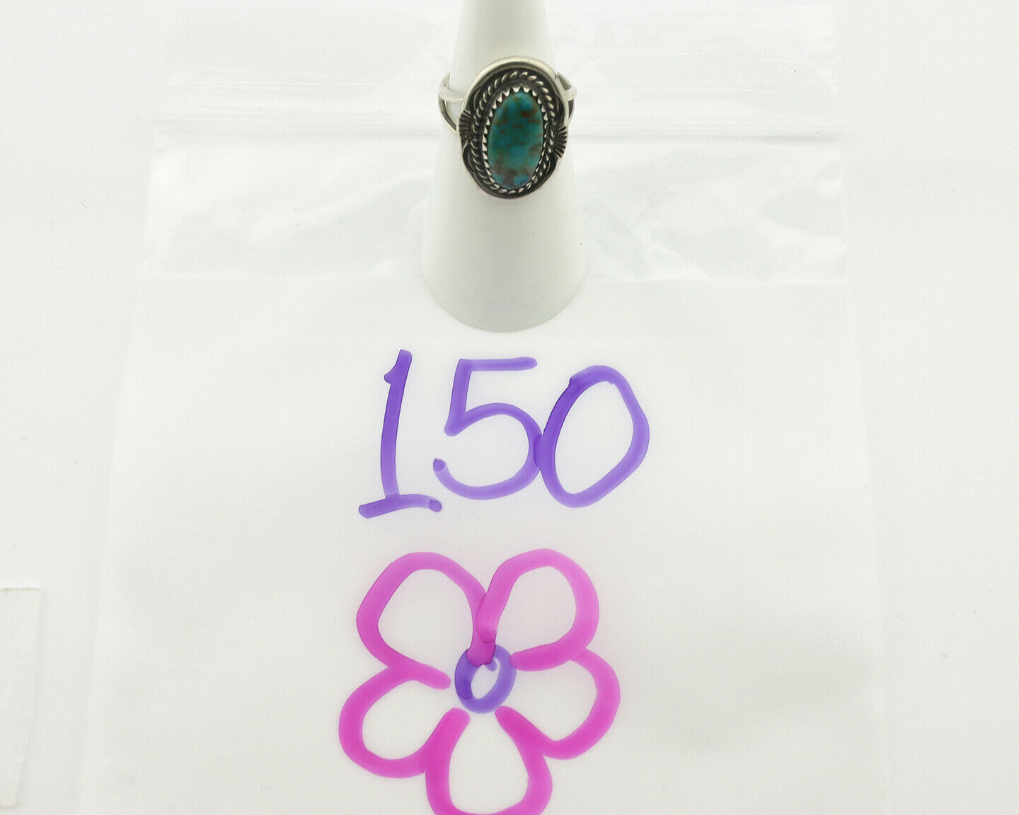 Navajo Ring .925 Silver Natural Turquoise Native American Artist C.1980's