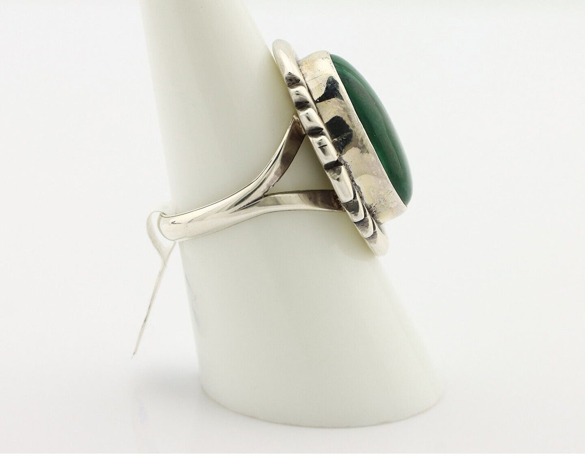 Navajo Ring 925 Silver Malachite Hand Stamped Signed NAKAI C.80's