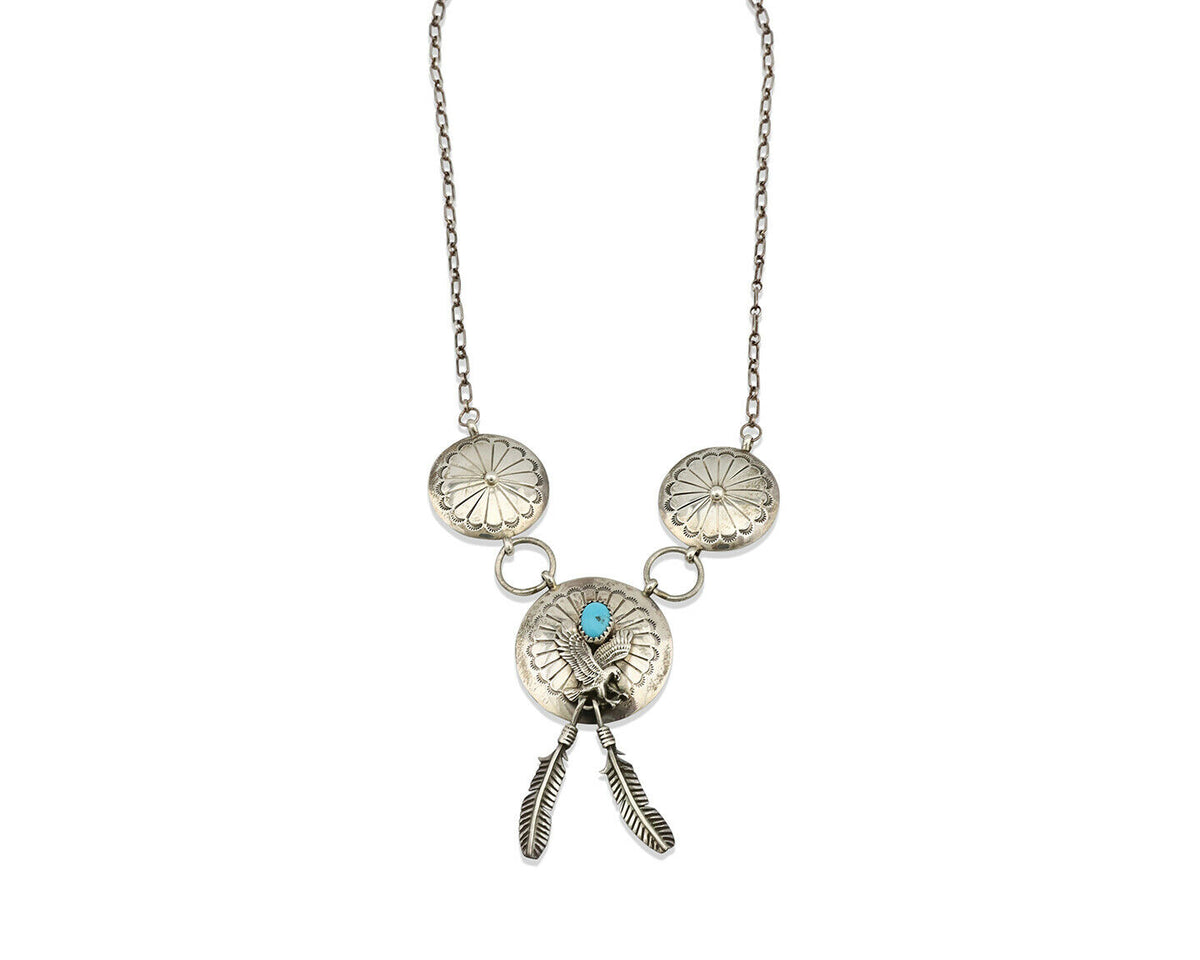 Navajo Necklace .925 Silver Sleeping Beauty Turquoise Signed A Payton C.80's