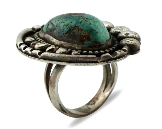 Navajo Ring 925 Silver Natural Blue Turquoise Native American Artist C.1980's