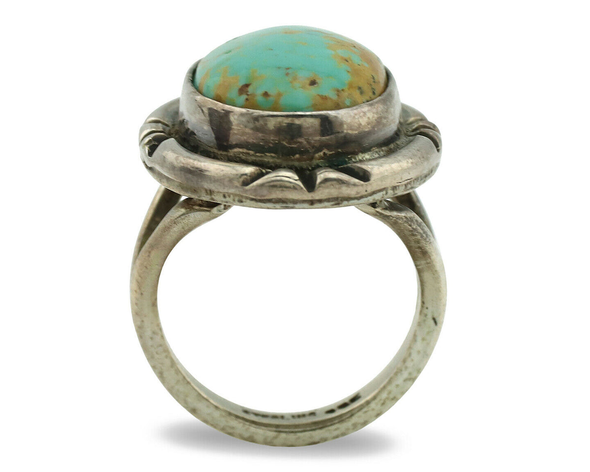Navajo Ring .925 Silver Kingman Turquoise Artist Signed Gecko C.1980's