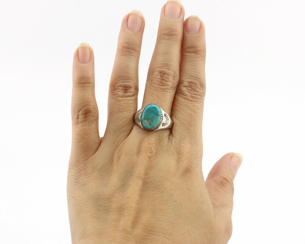 Zuni Ring .925 Silver Natural Blue Turquoise Native American Artist C.1980's