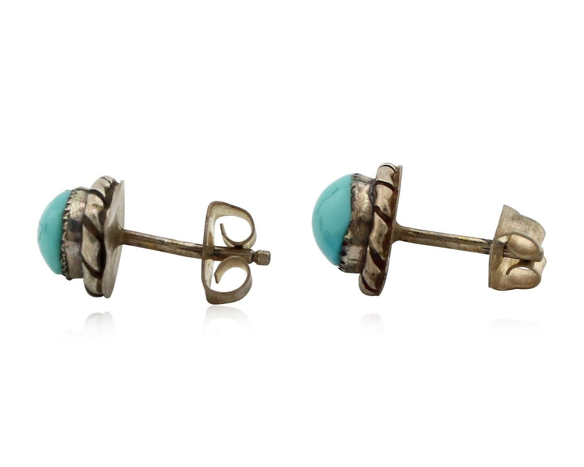 Zuni Earrings 925 Silver Sleeping Beauty Turquoise Native American Artist C.80's