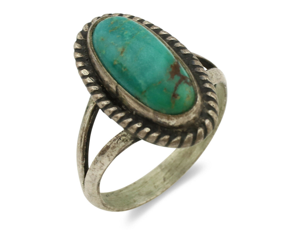 Navajo Ring .925 Silver Kingman Turquoise Native American Artist C.1980's