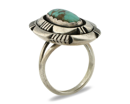 Navajo Ring .925 Silver Spiderweb Turquoise Artist Signed L. M. Nez C80s