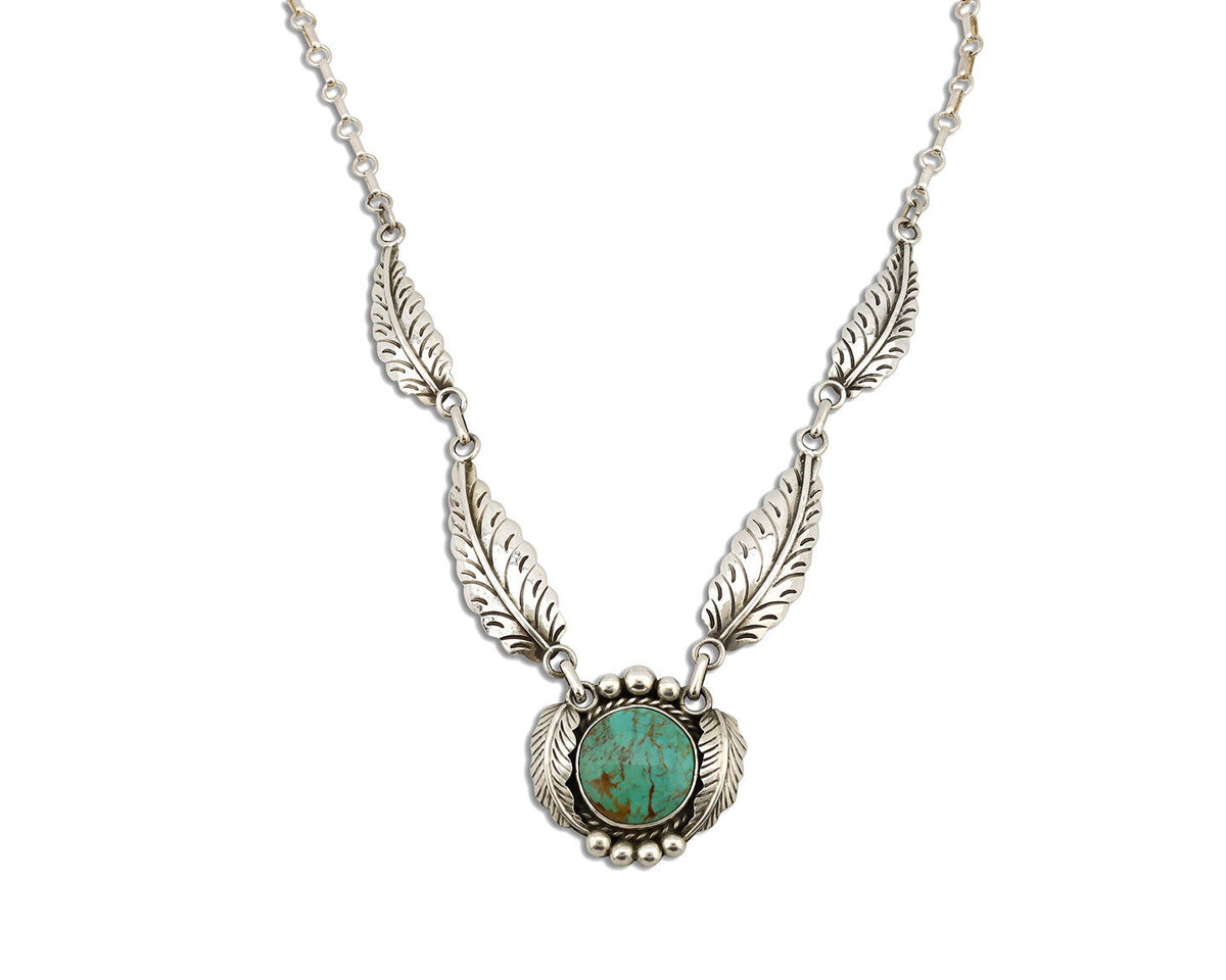 Navajo Necklace 925 Silver Kingman Turquoise Native Artist Signed C.80's