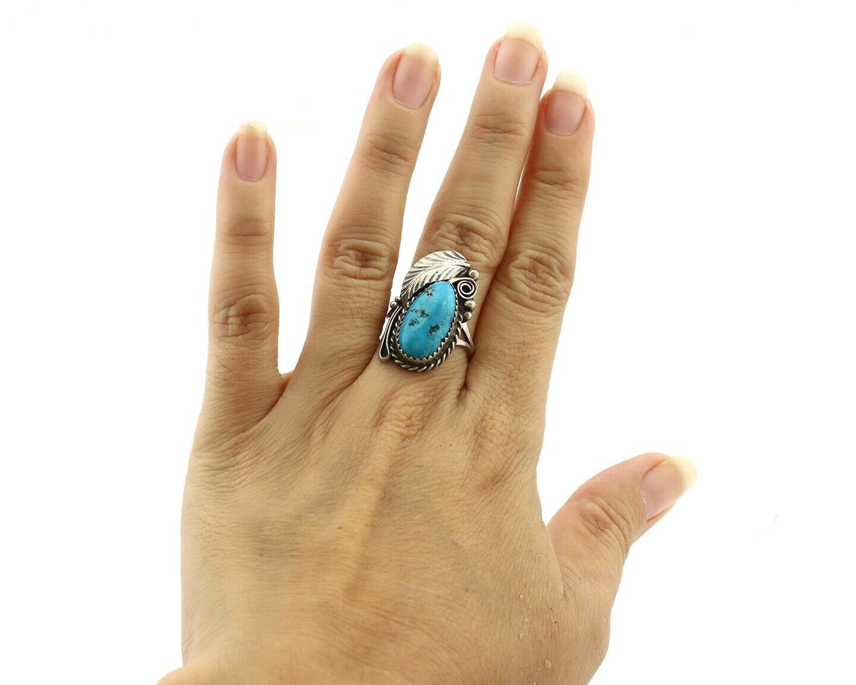 Navajo Ring 925 Silver Natural Morenci Turquoise Artist Signed Justin Morris