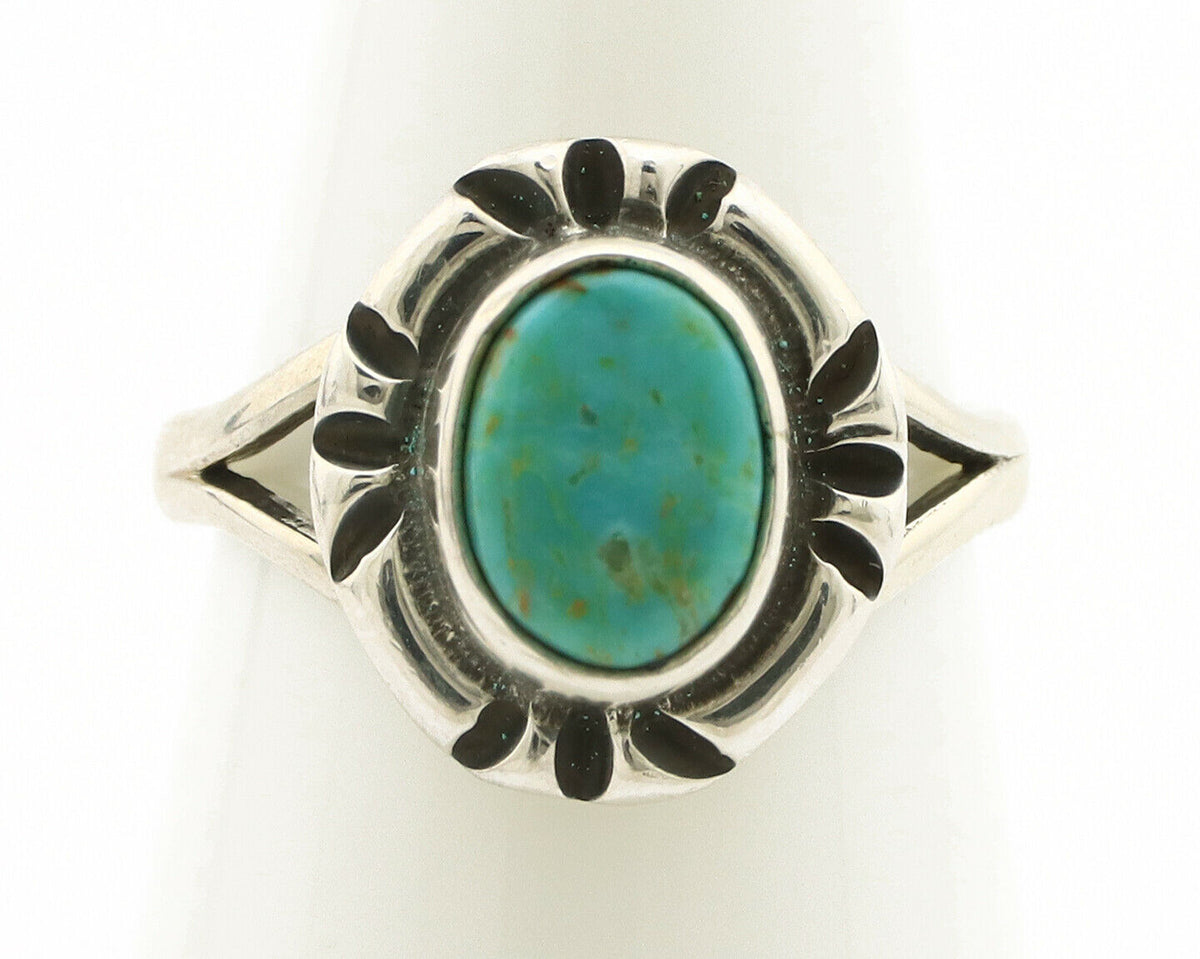 Navajo Ring .925 Silver Kingman Turquoise Artist Signed Gecko C.90's