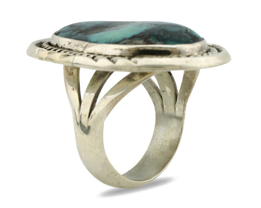 Navajo Ring .925 Silver Black & Blue Turquoise Artist Signed D C.80's