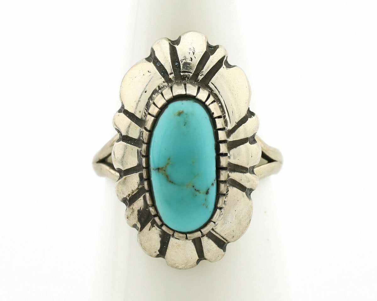Navajo Ring .925 Silver Natural Mined Turquoise Artist Signed M Montoya C.80's