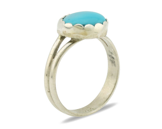 Navajo Ring .925 Silver Sleeping Beauty Turquoise Native American Artist C.1980s