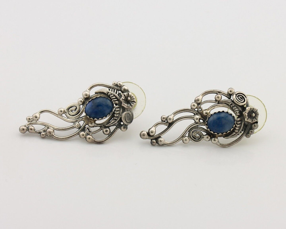 Navajo Earrings 925 Silver Natural Mined Denim Lapis Native American Artist C80s