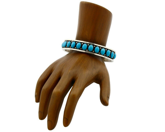Women's Navajo Bracelet .925 Silver Turquoise Signed Murphy Platoro Cuff C.80's