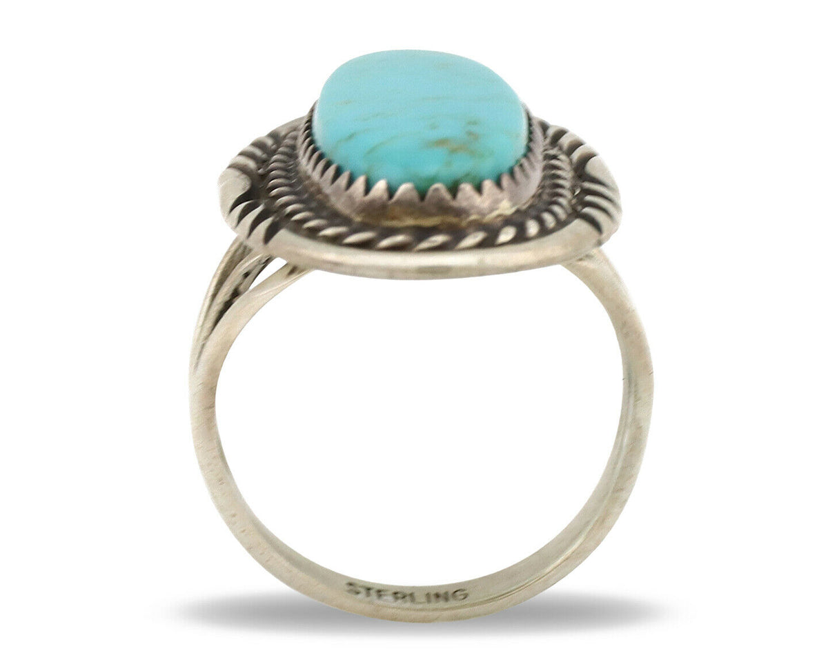 Navajo Ring .925 Silver Natural Blue Turquoise Artist Talhat C.1980's