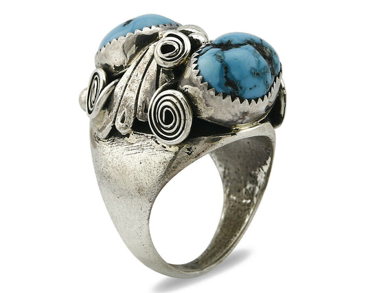 Zuni Ring .925 SOLID Silver Sleeping Beauty Turquoise Signed BC C.1980's