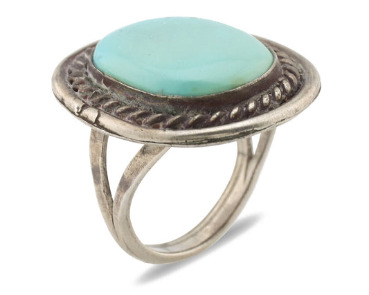 Navajo Ring .925 Silver Globe Turquoise Native American Artist C.1980's