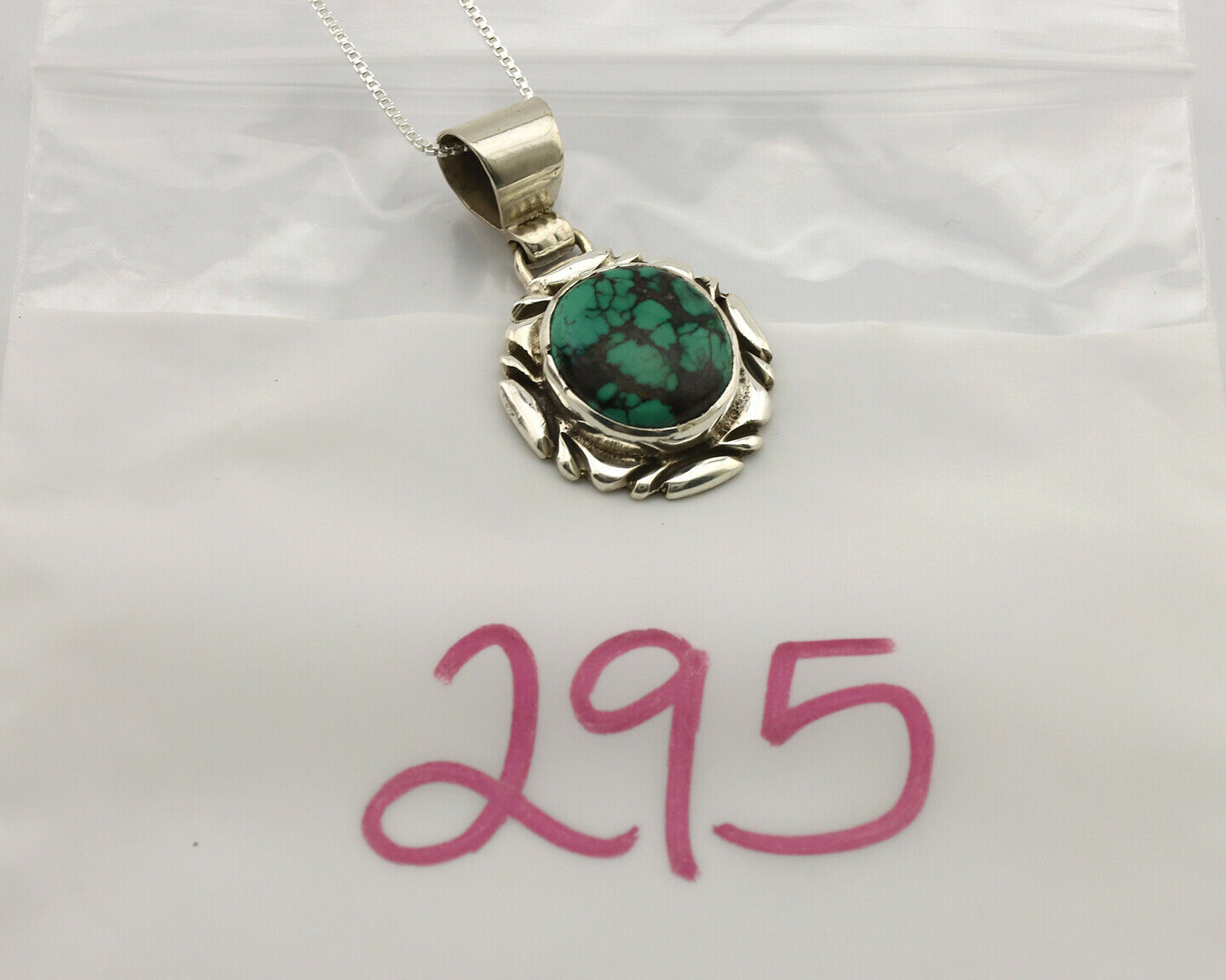 Navajo Necklace .925 Silver Spiderweb Turquoise Signed Sun C.80's