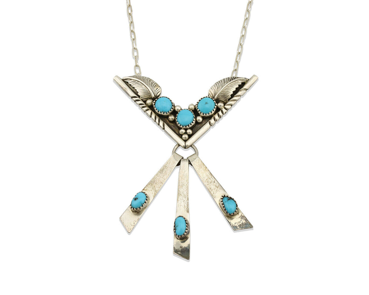 Navajo Necklace .925 Silver Sleeping Beauty Turquoise Signed E C.80's