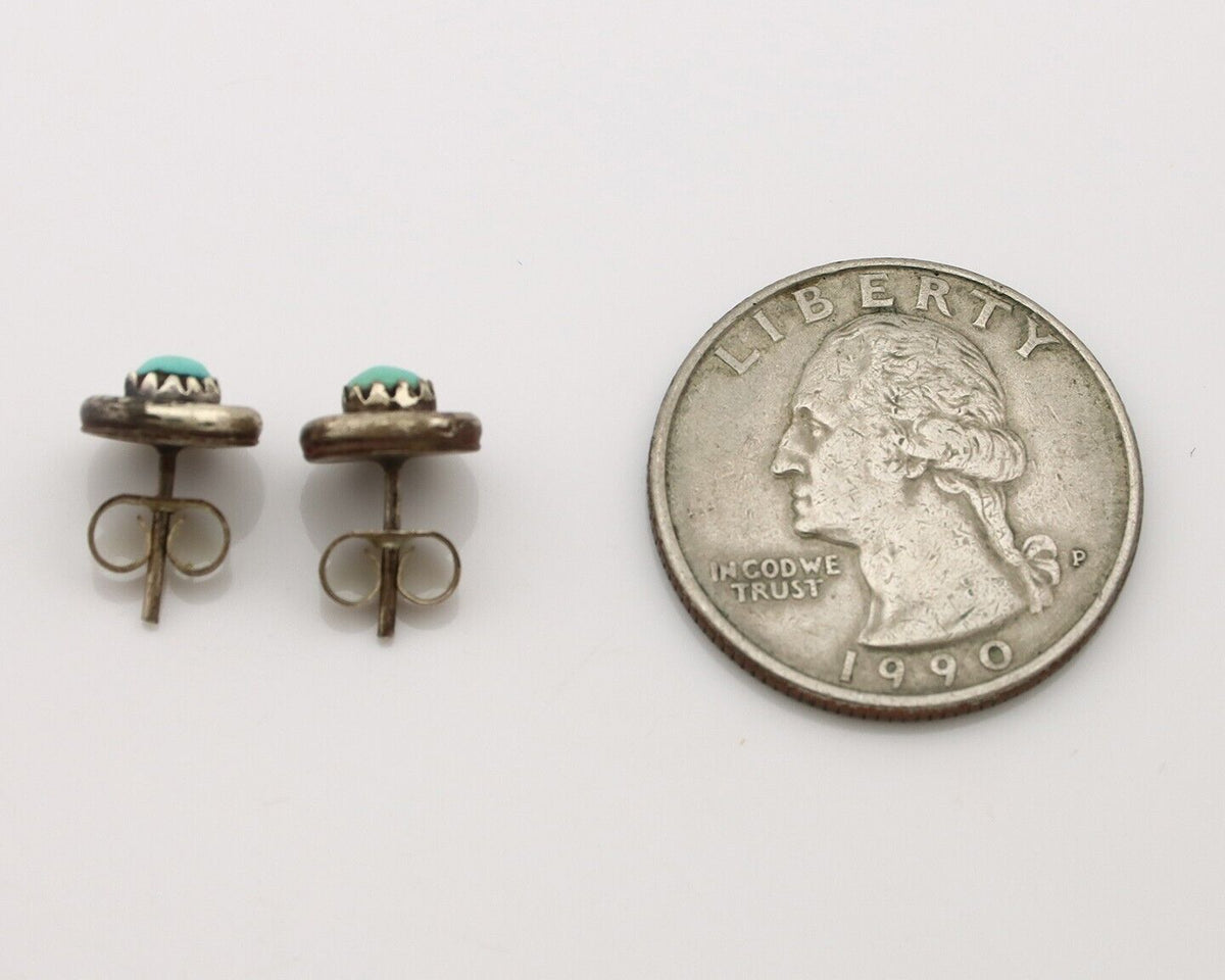 Zuni Earrings 925 Silver Natural Kingman Turquoise Native American Artist C.80's
