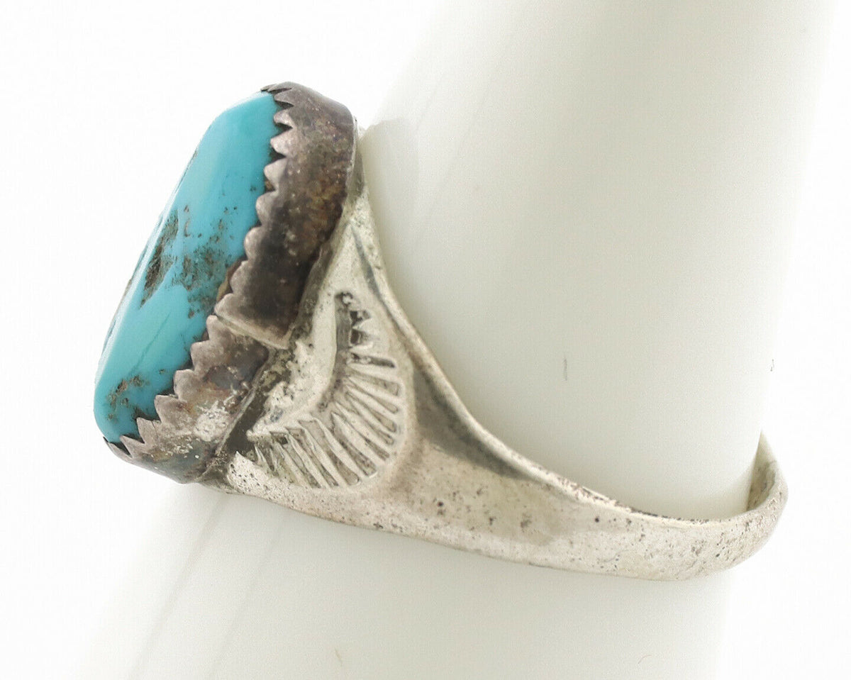 Zuni Ring .925 Silver Natural Blue Turquoise Native American Artist C.1980's