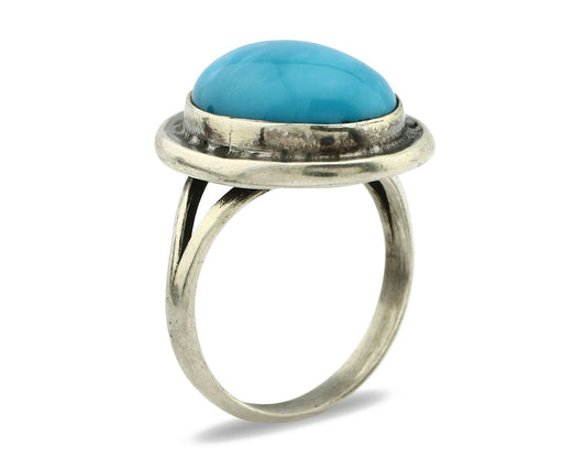 Navajo Ring .925 Silver Blue Turquoise Signed Artist Apache C.80's