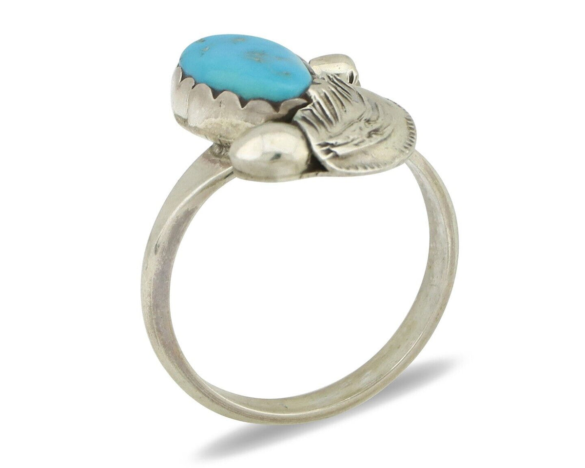 Zuni Ring 925 Silver Natural Mined Blue Turquoise Artist Signed Simplicio C.80's
