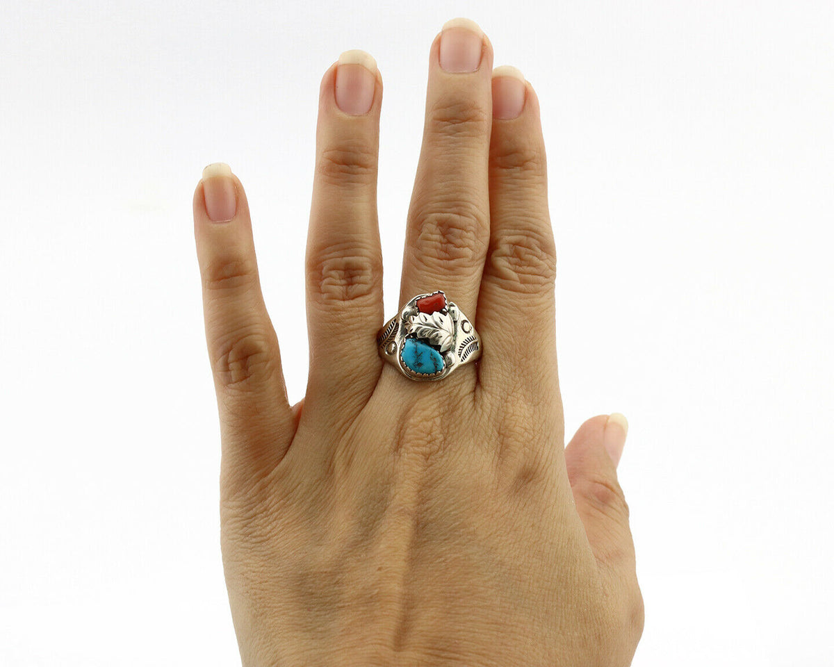 Navajo Ring .925 Silver Sleeping Beauty Turquoise Native Artist C.1980's